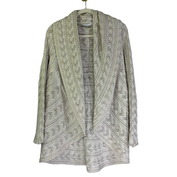 CABI Cream Beige Cotton Crochet Knit Open Front Circle Shawl Cardigan Sweater - Picture 2 of 16